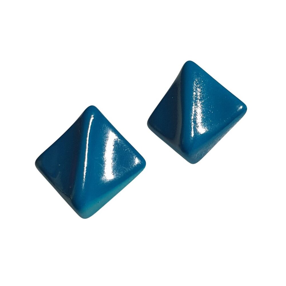 Vintage Teal Square Clip On Earrings Gold Tone Backing Bold Retro Style Jewelry